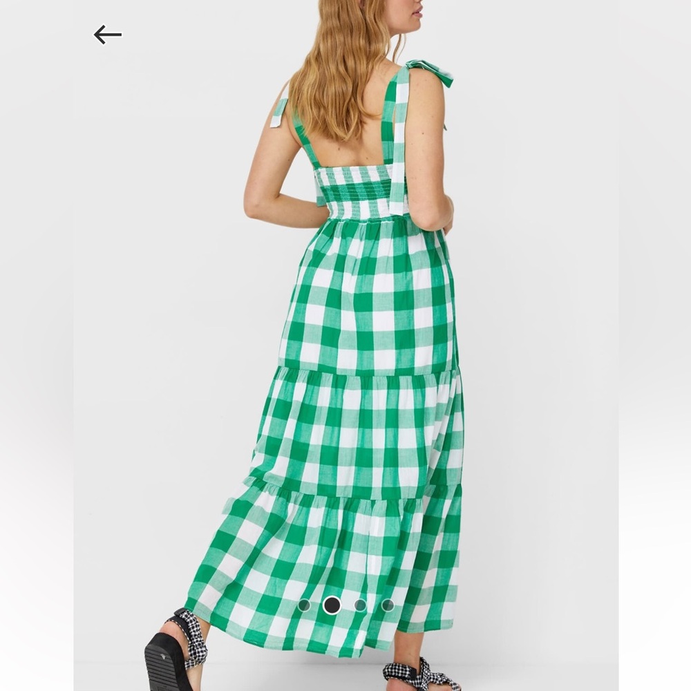 STRADIVARIUS bunny strap full length dress in green check